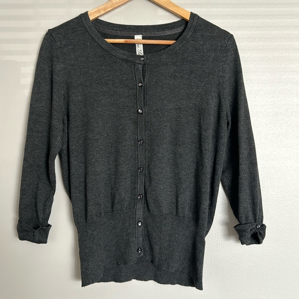 Pina Rossi Button Down Knit Sweater Cardigan Charcoal Gray Size L